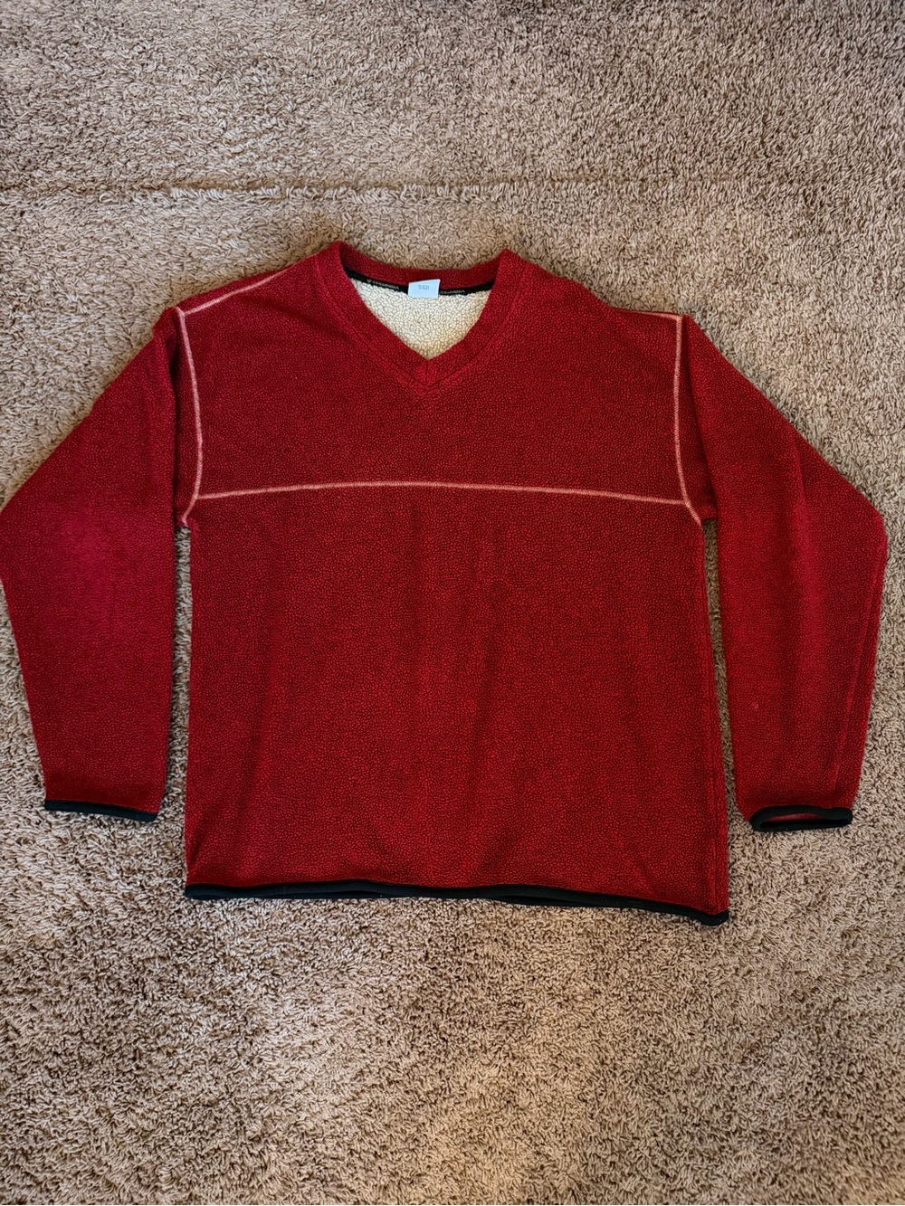 VTG Columbia Men's Red V-Neck Sweater with Contrast Piping